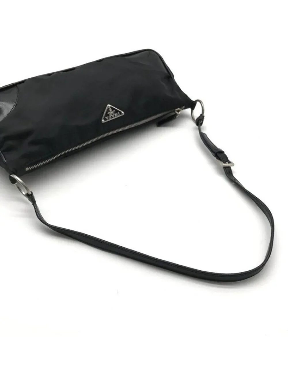 Prada Nylon Tessuto Leather Triangle Logo Shoulder Bag Black